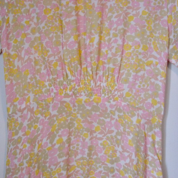 Faithful The Brand Beline Midi Dress Ida Floral Print Pink Yellow Flowy Medium - Picture 10 of 16